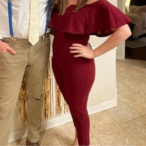 Women's Elegant Off Shoulder Ruffle High Waist Long Jumpsuit size medium